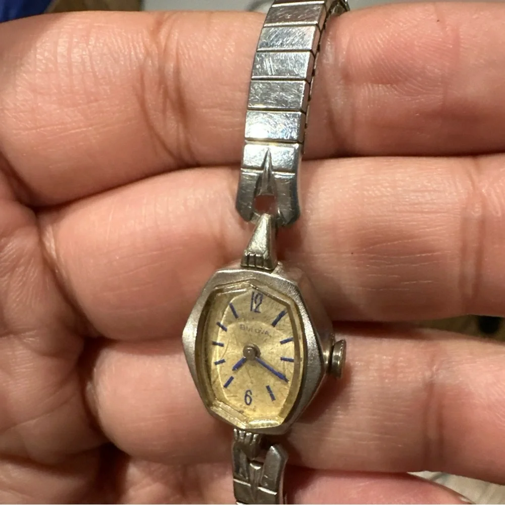 RUNS 1966 Ladies' Swiss Bulova Watch N6 10K RGP Bezel Blue Stick Mechanical Wind